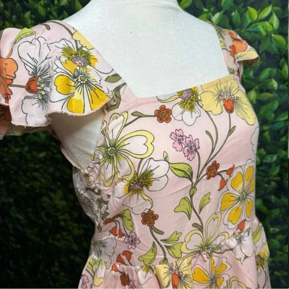 New Lottie & Holly B.O.G. COLLECTIVE Floral Dress Blush Pink Rust Ruffle Mini - Picture 1 of 10